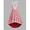 Christmas Snowflake Pattern Sleeveless High Low Lace Dress - RED L