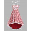 Robe en Dentelle sans Manches Style Haut-Bas Motif Flocons de Neige de Noël - Rouge XL