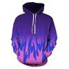 Fire Flame Print Ombre Hoodie - PURPLE 2XL
