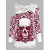 Ensembles de T-shirt Graphique Crâne en Dentelle Transparente Deux Pièces - Rouge Vineux 2XL