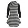 Plus Size Striped Raglan Sleeve Turndown Collar Tunic Sweater - BATTLESHIP GRAY 5X