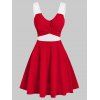 Robe de Noël Contrastée Croisée en Avant en Velours - Rouge XL