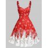 Christmas Snowflake Elk Print Fit and Flare Dress - RED L