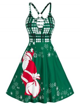 Christmas O Ring Santa Claus Print Plunge Dress