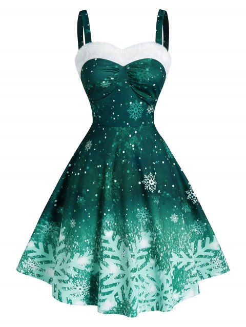 Christmas Party Dress Snowflake Print Ombre Color Dress