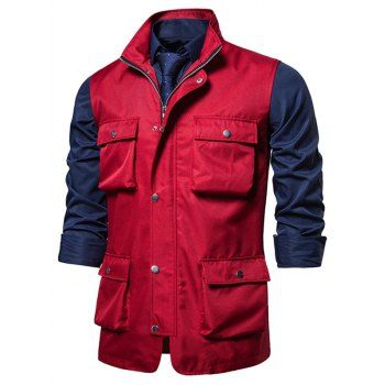 

Pockets Plain Stand Collar Vest, Red wine