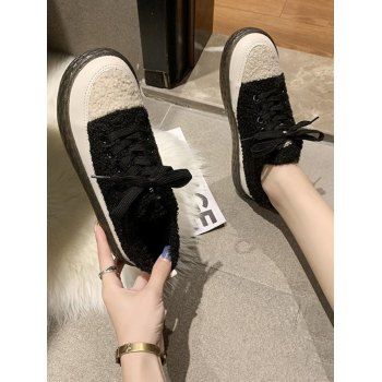 

Colorblock Teddy Faux Fur Flat Shoes, Black