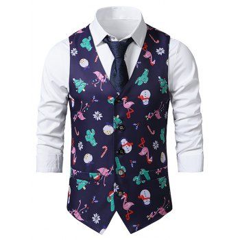 

Christmas Tree Snowman Flamingo Print Single Breasted Waistcoat, Multicolor