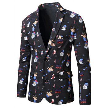 

Christmas Santa Claus Snowman Animal Print Lapel Back Slit Blazer, Multicolor