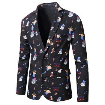 

Christmas Santa Claus Snowman Animal Print Lapel Side Slit Blazer, Multicolor