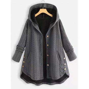 

Plus Size Hooded High Low Coat, Dark gray