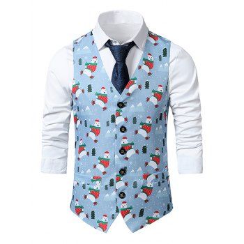 

Christmas Bear Trees Print Single Breasted Waistcoat, Multicolor