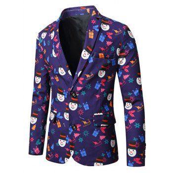 

Christmas Tree Snowman Print Lapel Side Slit Blazer, Multicolor