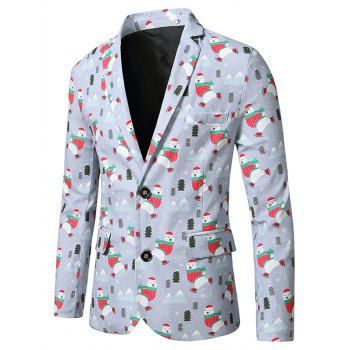 

Christmas Bear Trees Print Lapel Side Slit Blazer, Multicolor