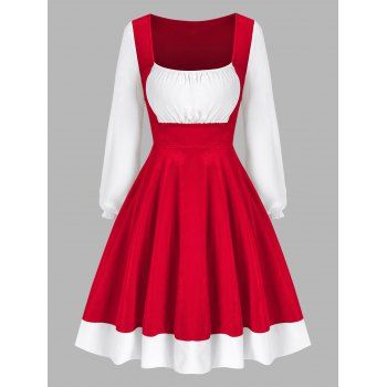 

Christmas Long Sleeve Contrast Velour Dress, Red