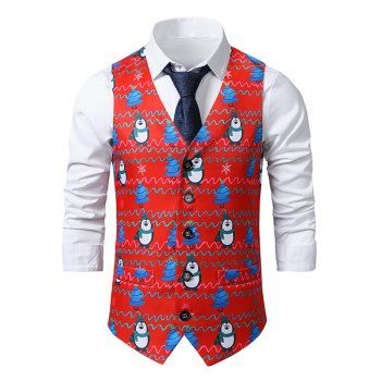 

Christmas Tree Penguin Print Single Breasted Waistcoat, Multicolor