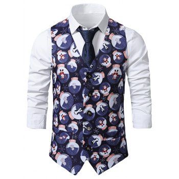 

Christmas Santa Claus Animal Print Single Breasted Waistcoat, Multicolor