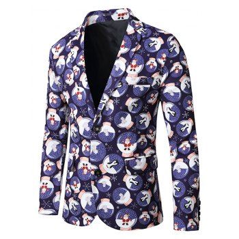 

Christmas Santa Claus Animal Print Lapel Side Slit Blazer, Multicolor