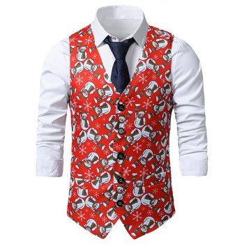 

Christmas Snowman Birds Print Single Breasted Waistcoat, Multicolor
