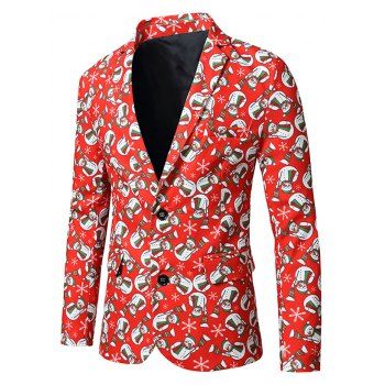 

Christmas Snowman Birds Print Lapel Side Slit Blazer, Multicolor