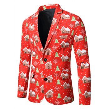 

Christmas Tree House Snowflake Print Lapel Back Slit Blazer, Multicolor