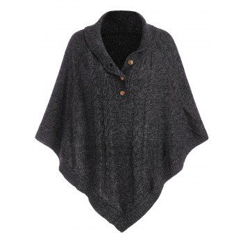 

Shawl Collar Cable Knit Heathered Poncho Sweater, Black