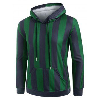 

Striped Front Pocket Fleece Lined Hoodie, Shamrock green