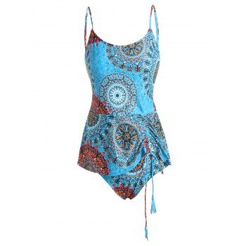 

Aztec Bohemian Print Cinched Tie Tankini Swimwear, Light blue
