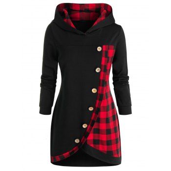 

Plus Size Plaid Tulip Hem Hoodie, Black