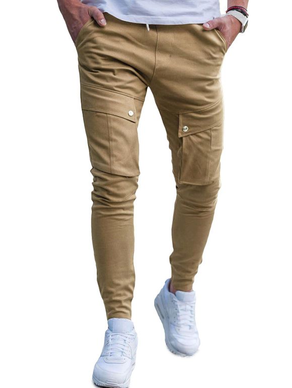 Pantalon de Jogging à Pieds Etroits Taille à Cordon avec Poche - Kaki XL