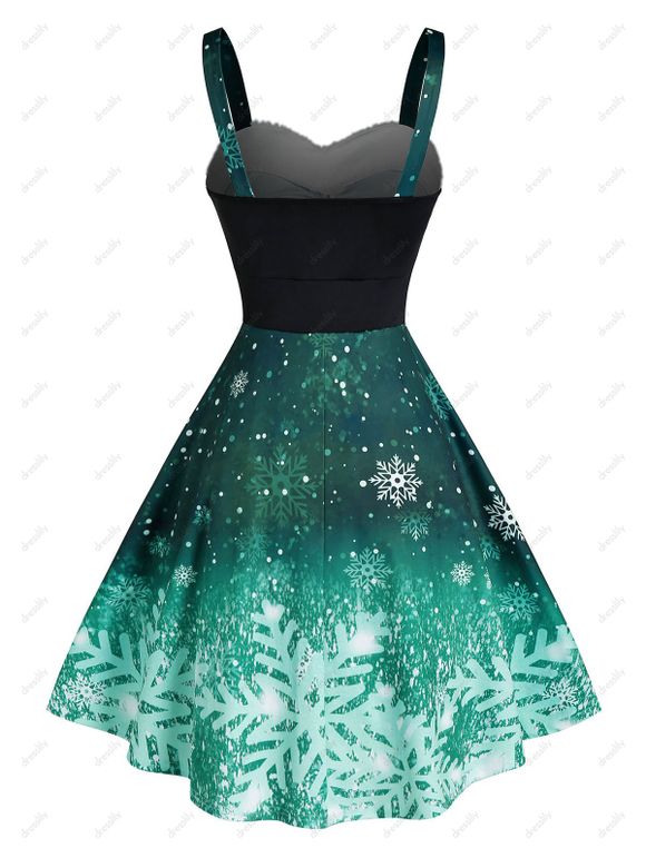 Robe de Noël en Couleur Ombrée à Imprimé Flocon de Neige - Vert profond XL