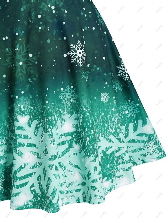 Robe de Noël en Couleur Ombrée à Imprimé Flocon de Neige - Vert profond XL
