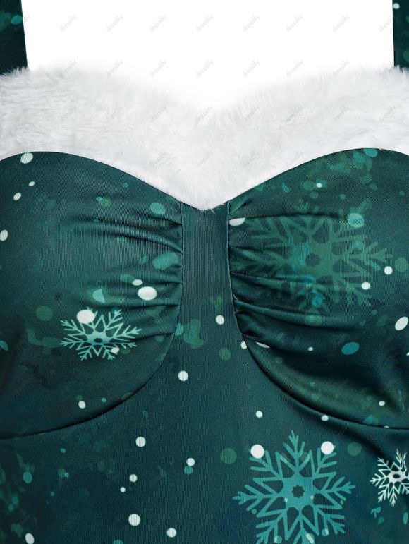 Robe de Noël en Couleur Ombrée à Imprimé Flocon de Neige - Vert profond XL