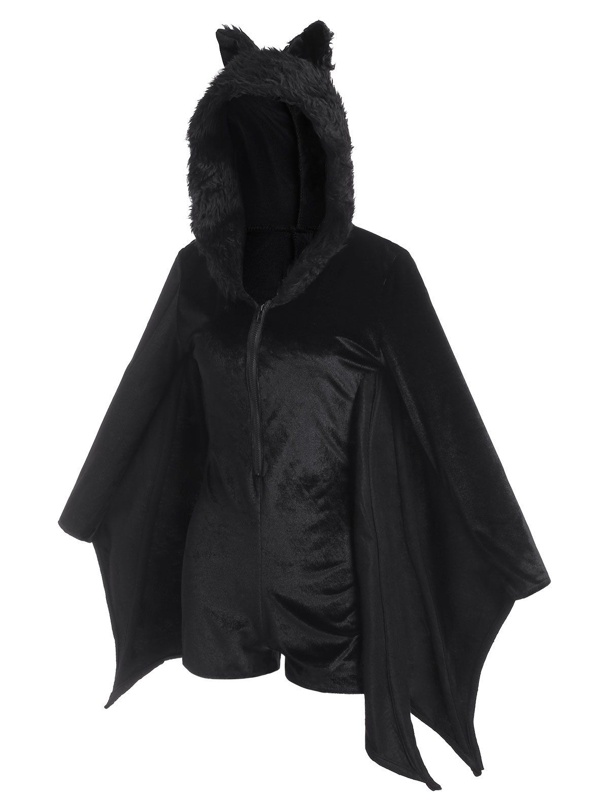 Faux Fur Panel Velvet Bat Halloween Costumes - BLACK M