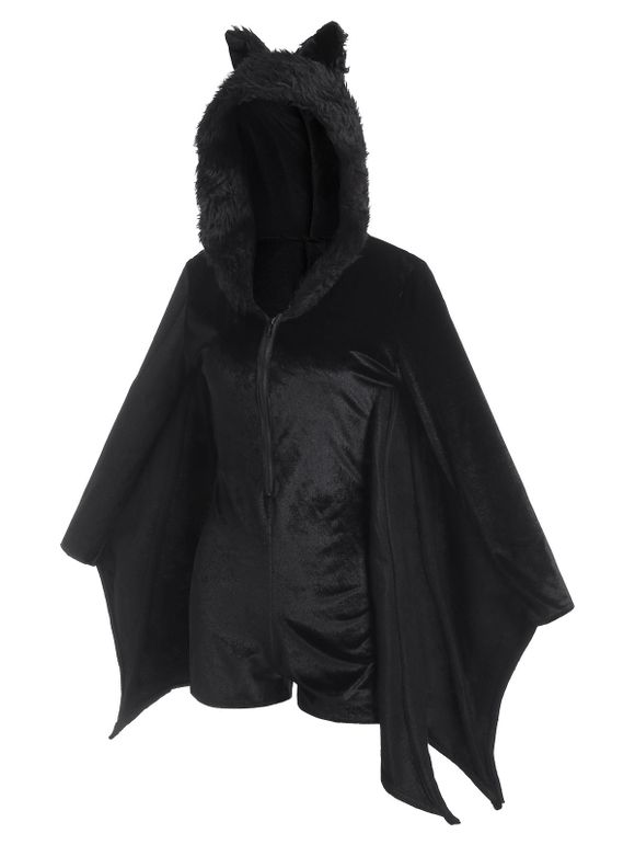 Costume d'Halloween Chauve-souris Panneau en Fausse Fourrure en Velours - Noir XL