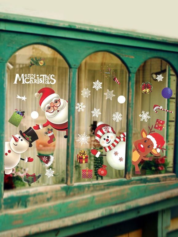 Ensemble d'Autocollants Décoratifs en Verre de Noël Bonhomme de Neige et Père Noël - multicolor A 37*50*2