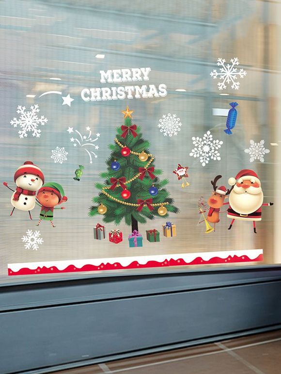 Ensemble d'Autocollants Décoratifs Motif Sapin et Père Noël pour Fenêtre en Verre de Noël - multicolor A 35*50*2