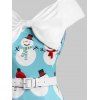 Plus Size Christmas Vintage Bowknot Snowman Print Dress - BLUE 1X