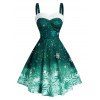 Christmas Party Dress Snowflake Print Ombre Color Dress - DEEP GREEN L