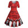 Robe Mi-Longue Imprimé Chat de Noël Grande Taille - Rouge 5X