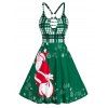 Christmas O Ring Santa Claus Print Plunge Dress - PINE GREEN 3XL