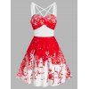 Robe à Bretelles Imprimé Élément Cerf de Noël sans Manches - Rouge M