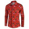 Christmas Tree Elk Snowman Print Button Up Shirt - RED XXL