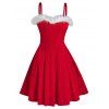 Robe Evasée Bicolore Fourrée en Avant en Velours - Rouge 2XL