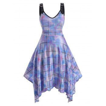

Tie Dye Plaid Heart Buckled Straps Plus Size Dress, Light purple