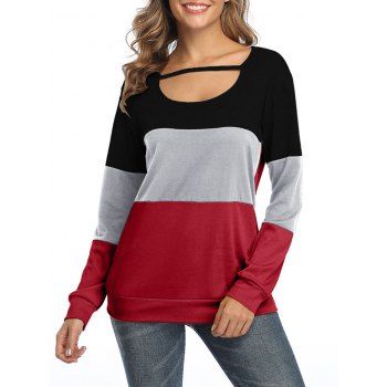 

Casual Colorblock Long Sleeve Top, Red