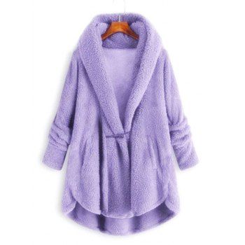 

Plus Size Hooded High Low Faux Fur Coat, Light purple
