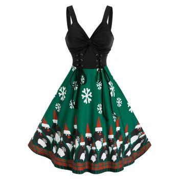 

Christmas Snowflake Pattern Front Twist Dress, Multicolor a