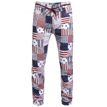

American Flag Pattern Long Jeans, Multicolor a