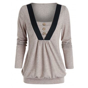 

Two Tone V Pattern Blouson T Shirt, Tan